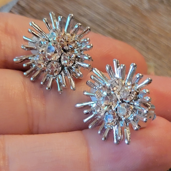 High Glam High Shimmer  Rhinestone Cluster Clip Earrings - Picture 6 of 6